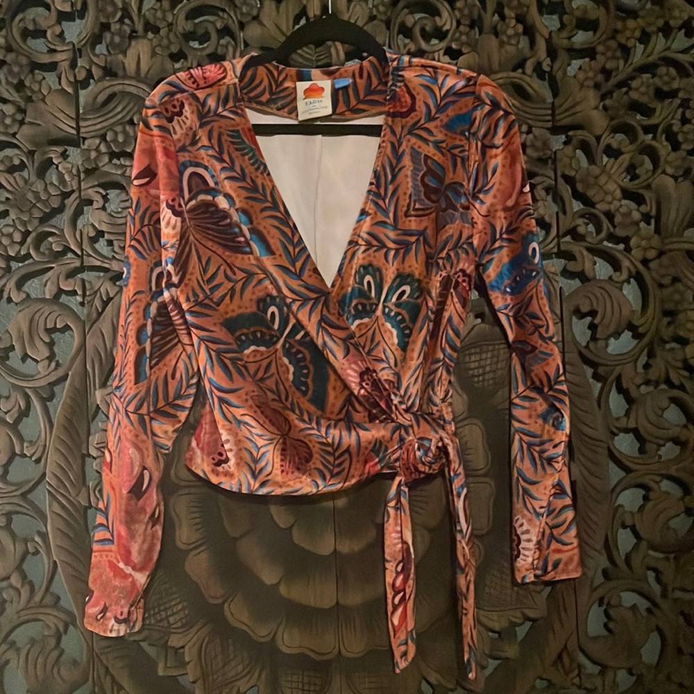 Farm Rio for Anthropologie velvet wrap top